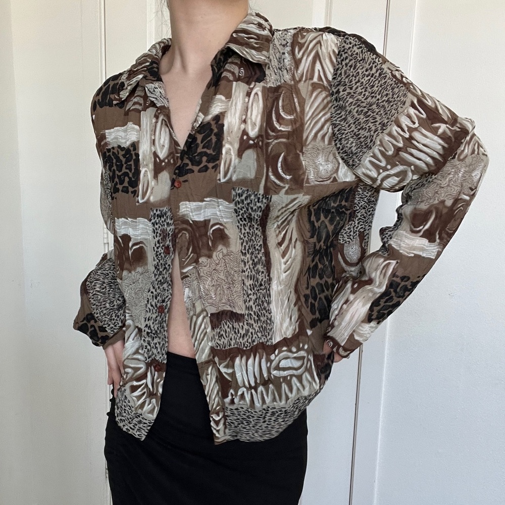 Animal Print Pattern Patchwork Flowy Blouse - image 1